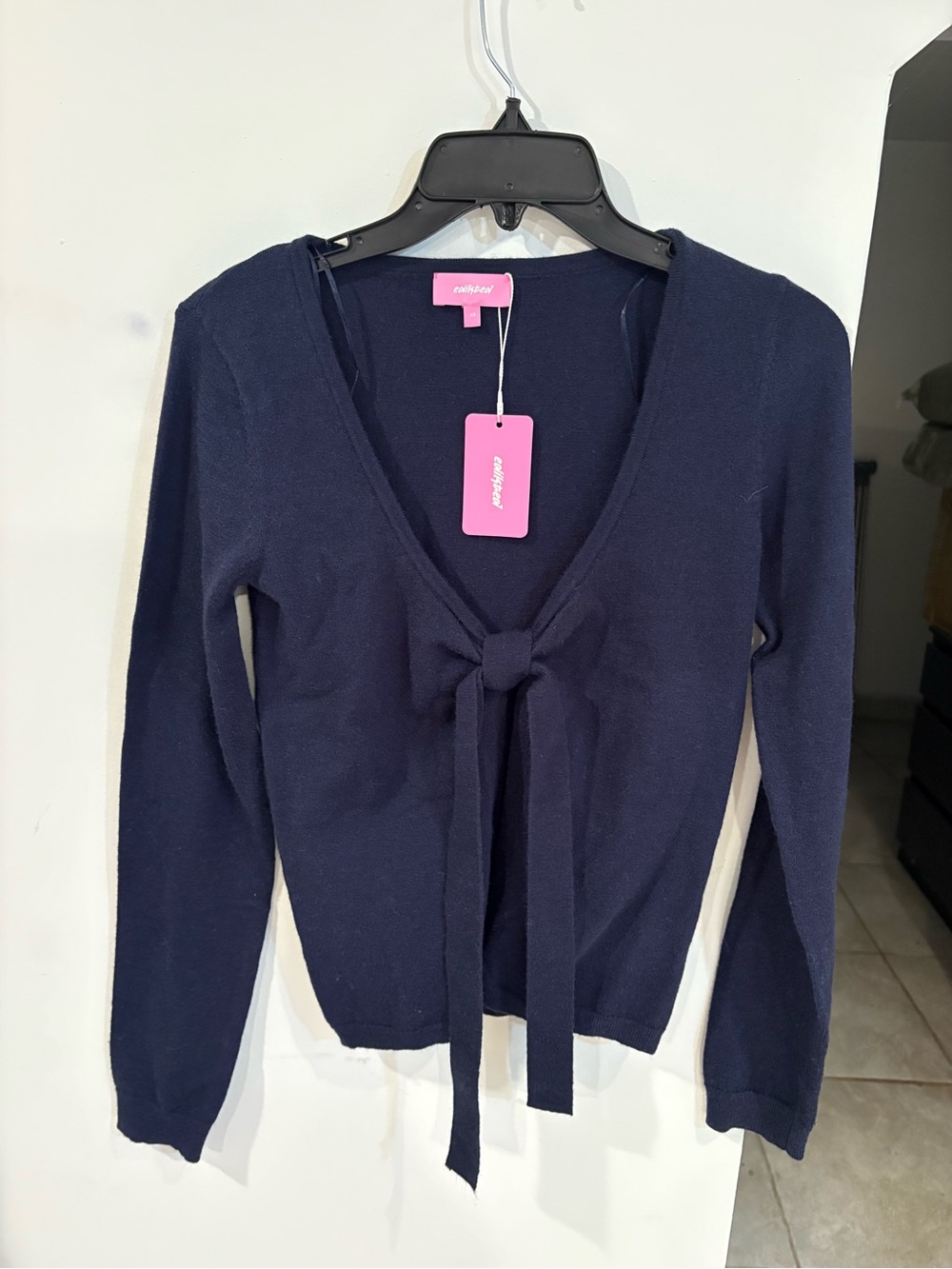 navy Tie-Front Women's Sweater -